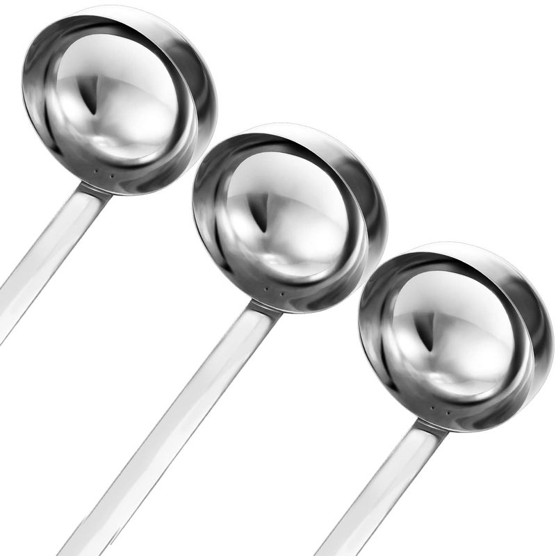 meekoo 3 Pieces Stainless Steel Ladle Soup Handle Ladle with Pouring Rim for Kitchen Cooking Soup Sauce(5 oz) - Image 2